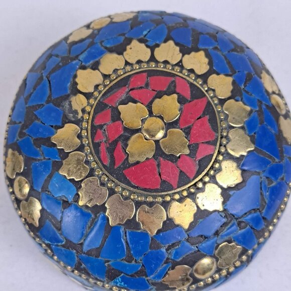 Nesting Trinket Boxes (3) Blue & Red Flat Stone with Gold Accents Handmade NWOT - Picture 10 of 11